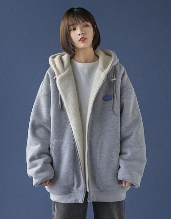 冬季外套女羊羔毛外套女慵懒bf开衫卫衣加绒加厚宽松韩风chic秋冬连帽