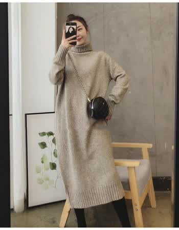 女装新款高领中长款毛衣女2021款秋冬宽松加绒加厚打底内搭过膝针织