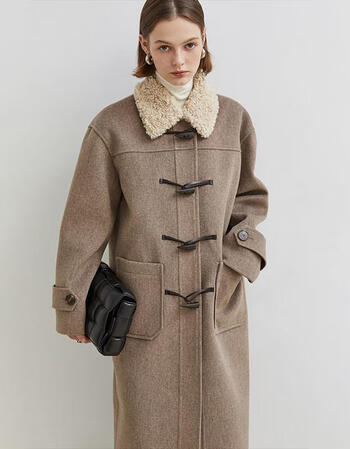 余芷牛角扣大衣女学生毛呢大衣咖色毛呢外套冬季复古毛领牛角扣呢子