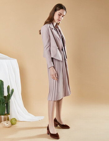 摩奥女装2019春季新品韩版时尚西装百褶裙优雅大气梭织套装女 粉色 l