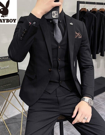 ⑥花花公子playboy西服套装男三件套休闲大码西装外套修身韩版帅气
