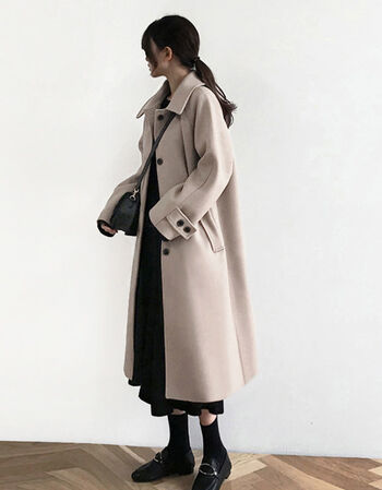 毛呢大衣女中长款秋冬新款韩版单排扣时尚显瘦气质呢子外套米色s