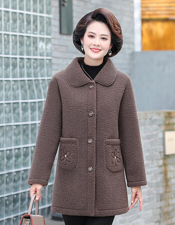 恒源祥中年女毛呢大衣大号棉衣妈妈羊绒外套中老年秋冬毛呢外套妮子
