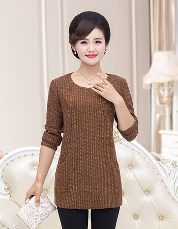 妈妈上衣针织打底衫中年女新款春秋季40岁50中老年人2019春秋装t恤