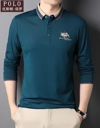 有领体恤品牌中年衣服翻领爸爸装纯色马标刺绣休闲上衣20016油绿170l