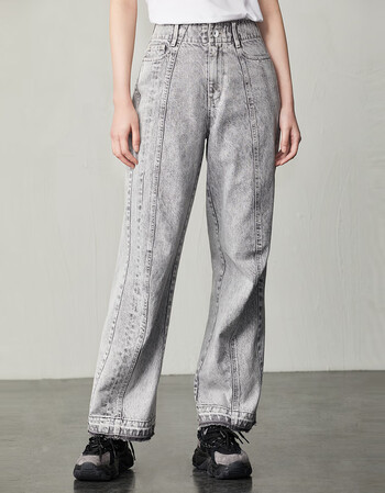 ott原创设计牛仔直筒裤女2022春季新款宽松长裤纯棉休闲阔腿裤子纯色