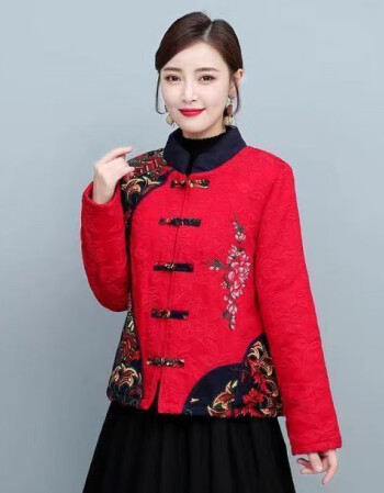 唐裝女棉服復古刺繡立領小棉襖2130款紅色棉衣4xl建議體重135145斤