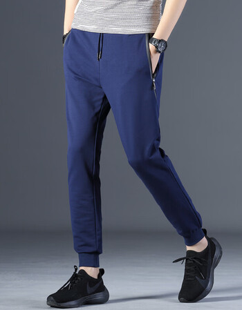 裤男日韩青年男式休闲针织裤九分束脚裤子运动薄潮深蓝色m有运费险