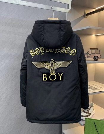 centuryboy情侣潮牌boy羽绒服中长款男女刺绣金线老鹰字母工装口袋