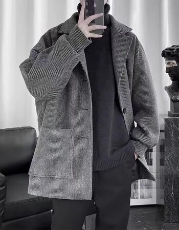 45风衣男秋冬新款大衣港风新款西装外套男潮流韩版秋冬季复古帅气风衣