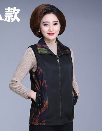 妈妈马甲春秋单款外穿大码女装短款坎肩薄款老人背心中老年女马夹爱熙