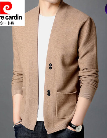 皮尔卡丹高端品牌羊绒开衫男100纯羊毛衣外套春秋休闲外搭针织衫外穿