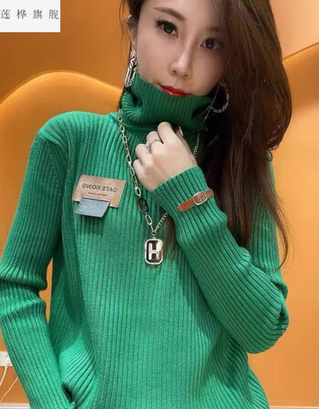 抖音同款普宁市占陇元娅服装秋冬新款时尚高领贴标长袖针织衫中长款