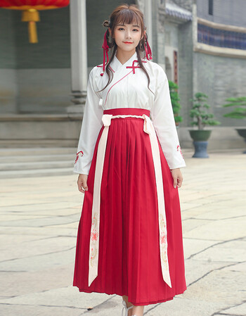 汉服古装清新淡雅冬套装女绣花学生改良民族风大汉唐装秋装 如图 s