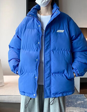 南加厚棉衣男冬季潮牌港风宽松羽绒棉服2021年新款潮流外套棉袄蓝色m