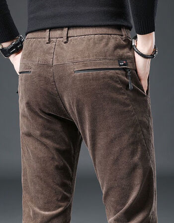 中老年高品质加绒抗寒灯芯绒裤子男秋冬细条绒潮流百搭男士休闲长裤