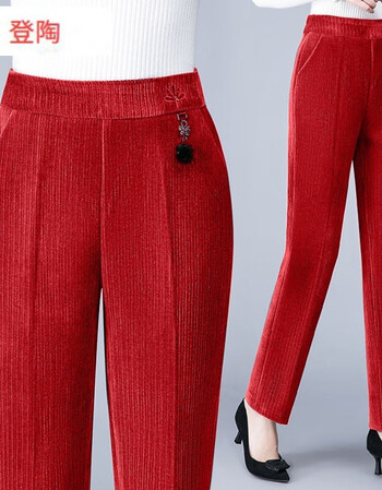 中年宽松条绒裤春秋冬季款时尚烟管裤女高腰70220斤大码直筒长裤女