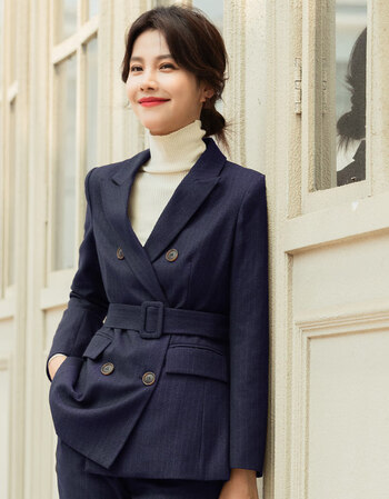 套装女秋冬加厚气质工装总裁正装面试酒店经理西服工作服藏青色西装s