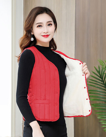 加绒背心贴身内胆马夹坎肩冬季内搭女士保暖打底乐卉直线大红色2xl