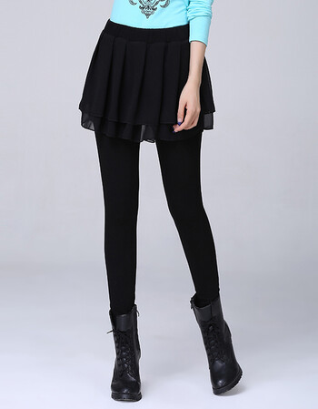 加肥加大码女装秋冬装超大号假两件雪纺打底裤裙裤 黑色薄款 s