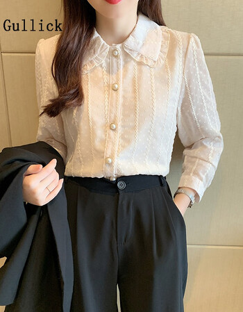 gullick娃娃领衬衫女加绒秋冬2021秋季新款法式上衣时尚洋气雪纺长袖