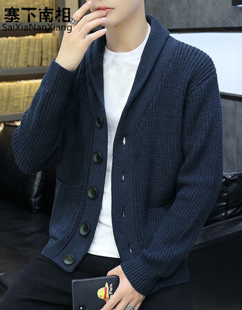 塞下南相针织开衫男秋冬季加绒加厚韩版潮流修身纽扣上衣毛线外套保暖