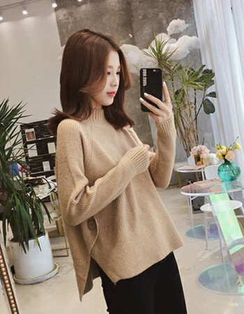 毛衣女宽松慵懒风上衣2021年秋冬短款低领针织打底衫冬季女式毛线衫
