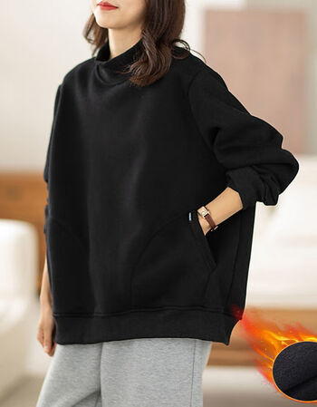 卫衣女冬季新款韩版宽松遮肉大口袋长袖上衣潮黑色加绒款xl120140斤