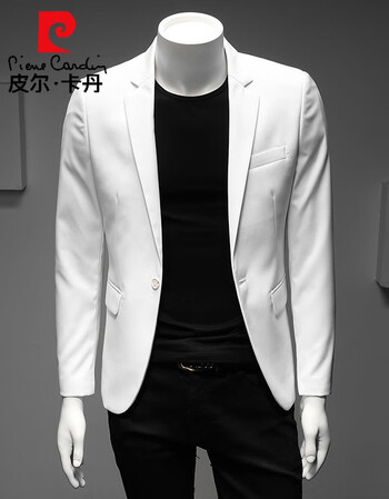 单件修身外套韩版春秋季男士小西装礼服潮品牌男装针织白色m100斤左右