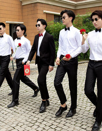 伴郎衬衫伴郎服兄弟装长袖白色衬衫结婚礼兄弟团衣服西式衬衣套装秋季