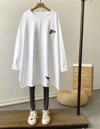 长袖t恤女秋冬新款韩版ins潮白色衫中长款加绒宽松服秋冬季女式显瘦