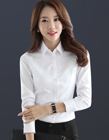 夏天女装胖子女士长袖衬衫女夏白色职业装领修身商务正装时尚韩版大码