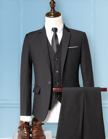 西服套装男士商务正装职业小西装三件套韩版修身伴郎新郎结婚礼服