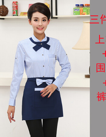 蛋糕店工作服短袖女快餐店咖啡奶茶西餐厅烘焙服务员工作服长袖 女