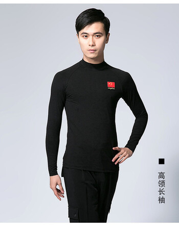 上衣女成人舞蹈短袖国标拉丁舞练功服装黑色舞蹈演出服 国旗标长袖款