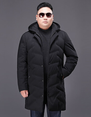 【官方旗舰店】加肥加大码羽绒服男中长款加厚保暖外套胖子肥佬脱卸帽