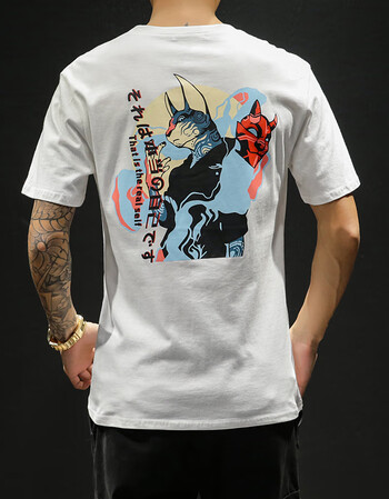 春夏新品短袖男t恤 上衣服装半袖汗衫背后个性图案大码打底衫 zh 白色