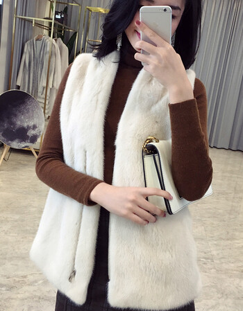 皮草外套整貂皮大衣水貂背心马甲天鹅绒级 珍珠貂本色西曼东北虎凯撒