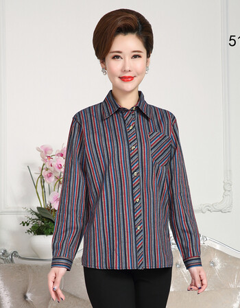 中年妈妈女装春秋长袖格子衬衫女中老年人大码衬衣女士上衣厚 深棕色