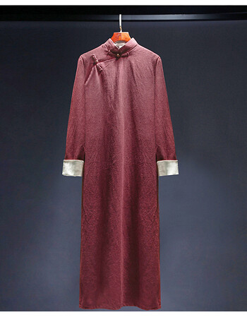 大褂相声中国风棉麻复古长袍长衫中式马褂爸爸爷爷装演出服 酒红色长