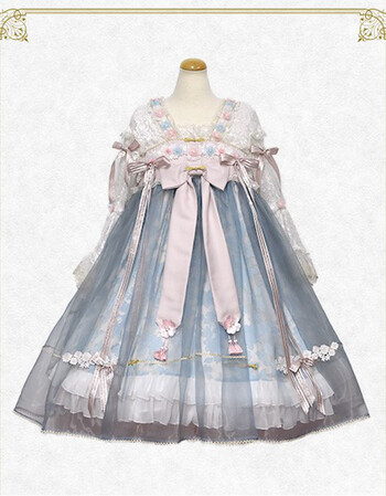 樱茶 天国少女 日系中华风洛丽塔洋装 连衣裙 lolita sax色 吊带款l码