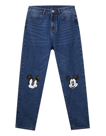 米奇牛仔裤女百搭直筒裤chic宽松休闲裤子冬装新款 深牛仔 160/64a