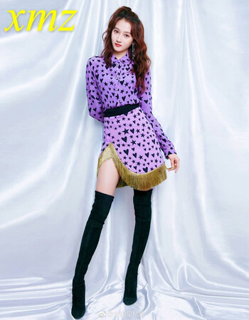 xmz香港潮牌 明星晓彤同款2019春夏季女装 翻领长袖星星印花拼流苏