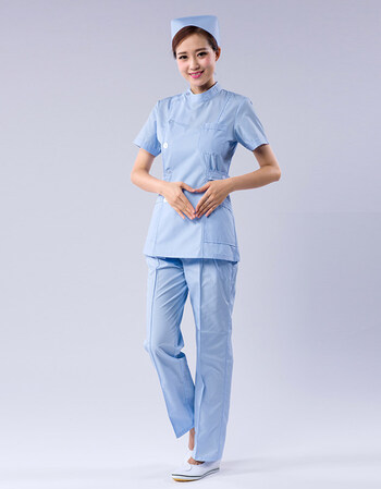 女纹绣白大褂短袖修身口腔牙科工作服医生服定制系列 蓝色短袖套装 s