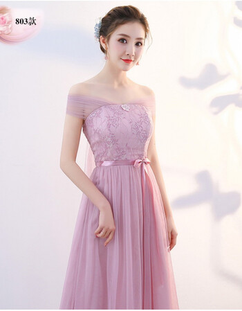 伴娘服女2018晚礼服韩版姐妹团连衣裙长款一字肩伴娘裙夏a 豆沙粉803