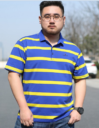 棉条纹t恤肥佬翻领体恤夏季半袖衣服 5920 黄色 200/5xl 210-210斤