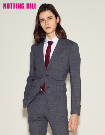 notting hill诺丁山2019新款羊毛轻薄套装西服小格子na590122 浅灰 65