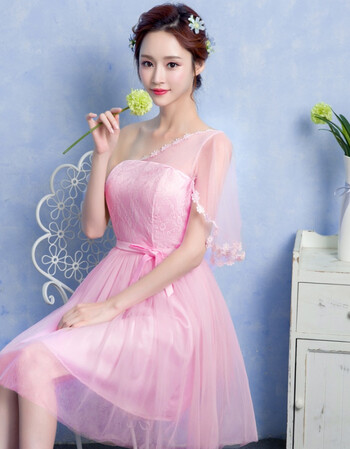 伴娘服短款2019时尚聚会中袖连衣裙姐妹团显瘦毕业晚礼服ld 37#桃粉色