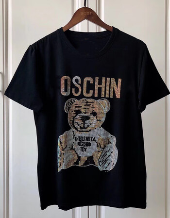 暴力熊烫钻小熊t恤潮牌男女2019春夏季新款丝光棉镶钻短袖带钻衫 黑色