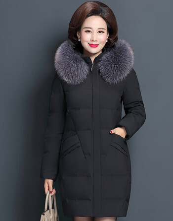 中老年羽绒服女40-50岁中年妈妈冬装外套加厚中长款2018冬季新款 黑色